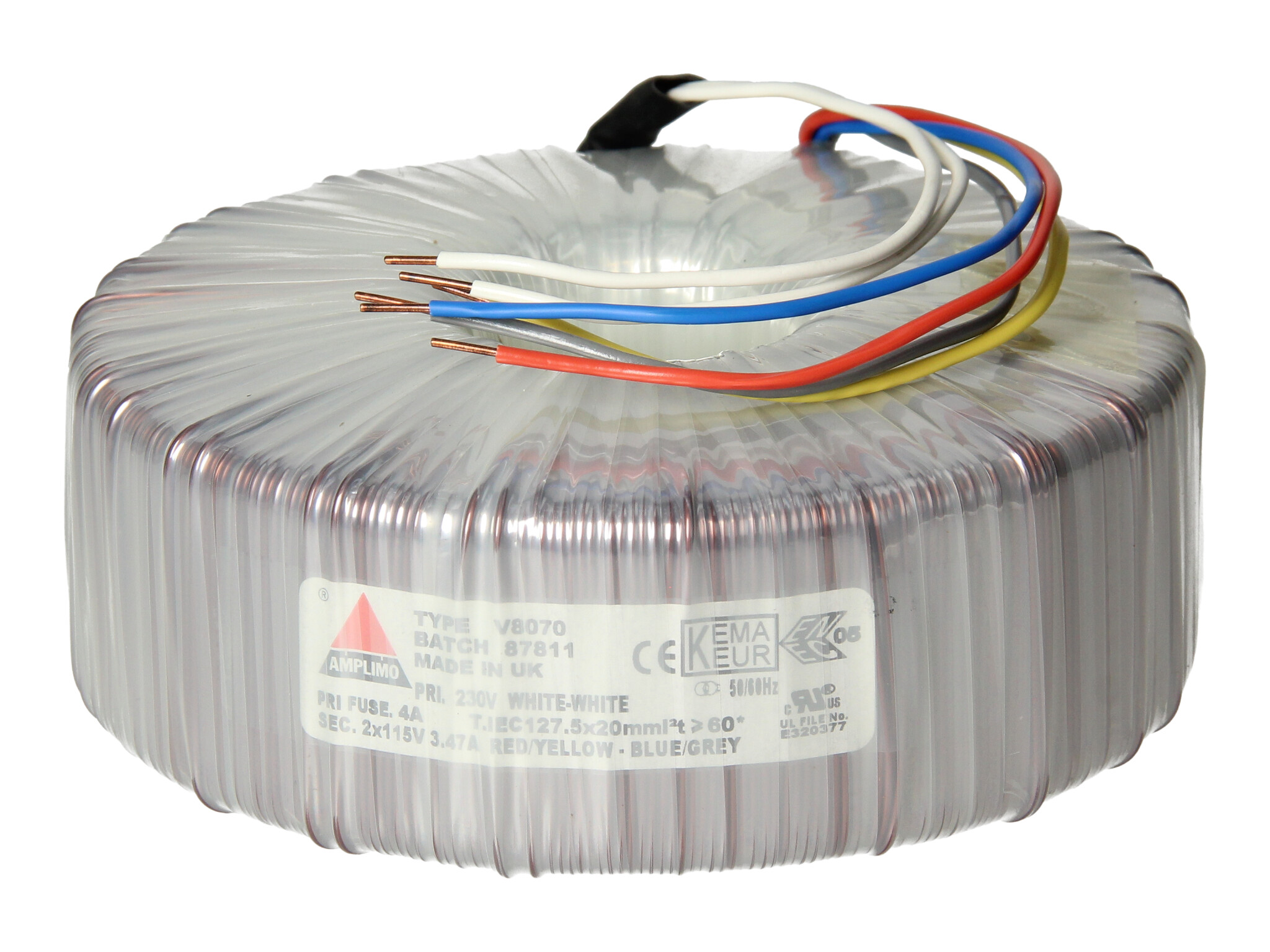 Amplimo V8070 ringkerntrafo 230V naar 2x 115V 800VA