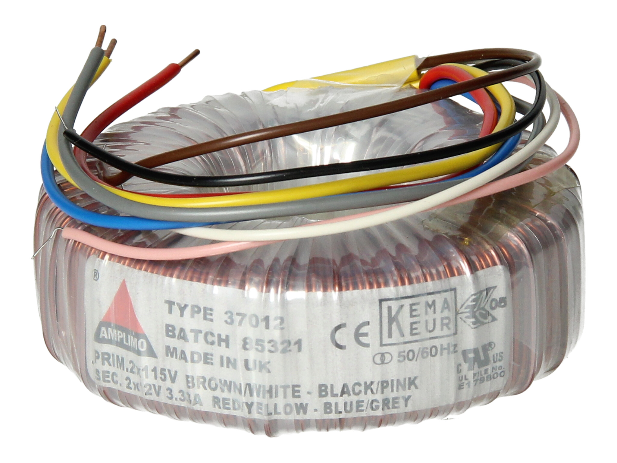 Amplimo 37012 ringkerntrafo 2 x 115V naar 2x 12V 80VA