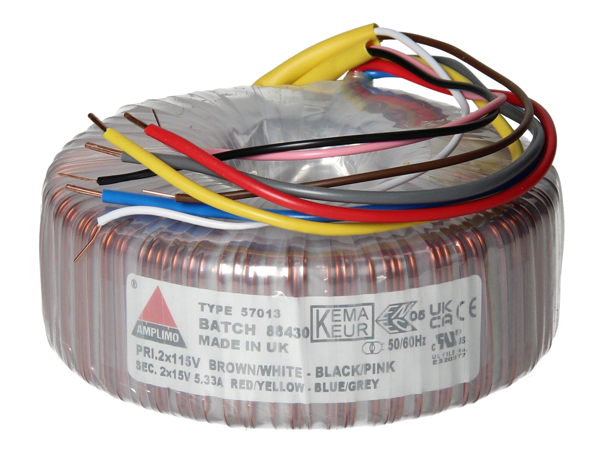 Amplimo 57013 ringkerntrafo 2 x 115V naar 2x 15V 160VA
