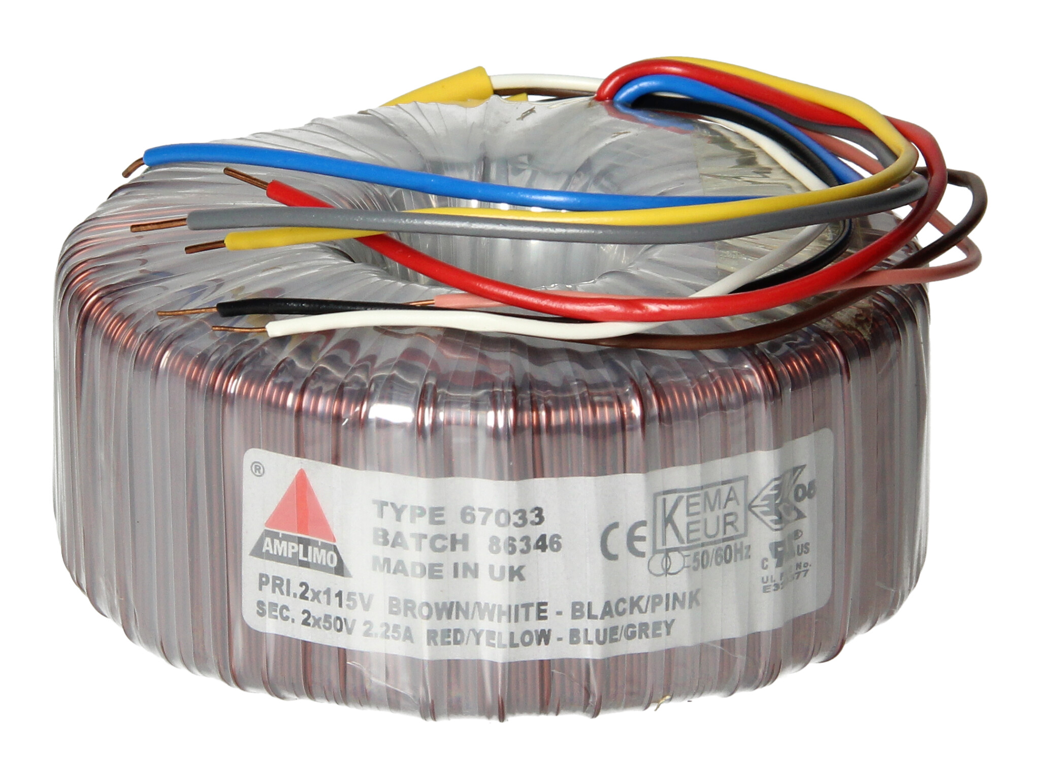 Amplimo 67033 ringkerntrafo 2 x 115V naar 2x 50V 225VA