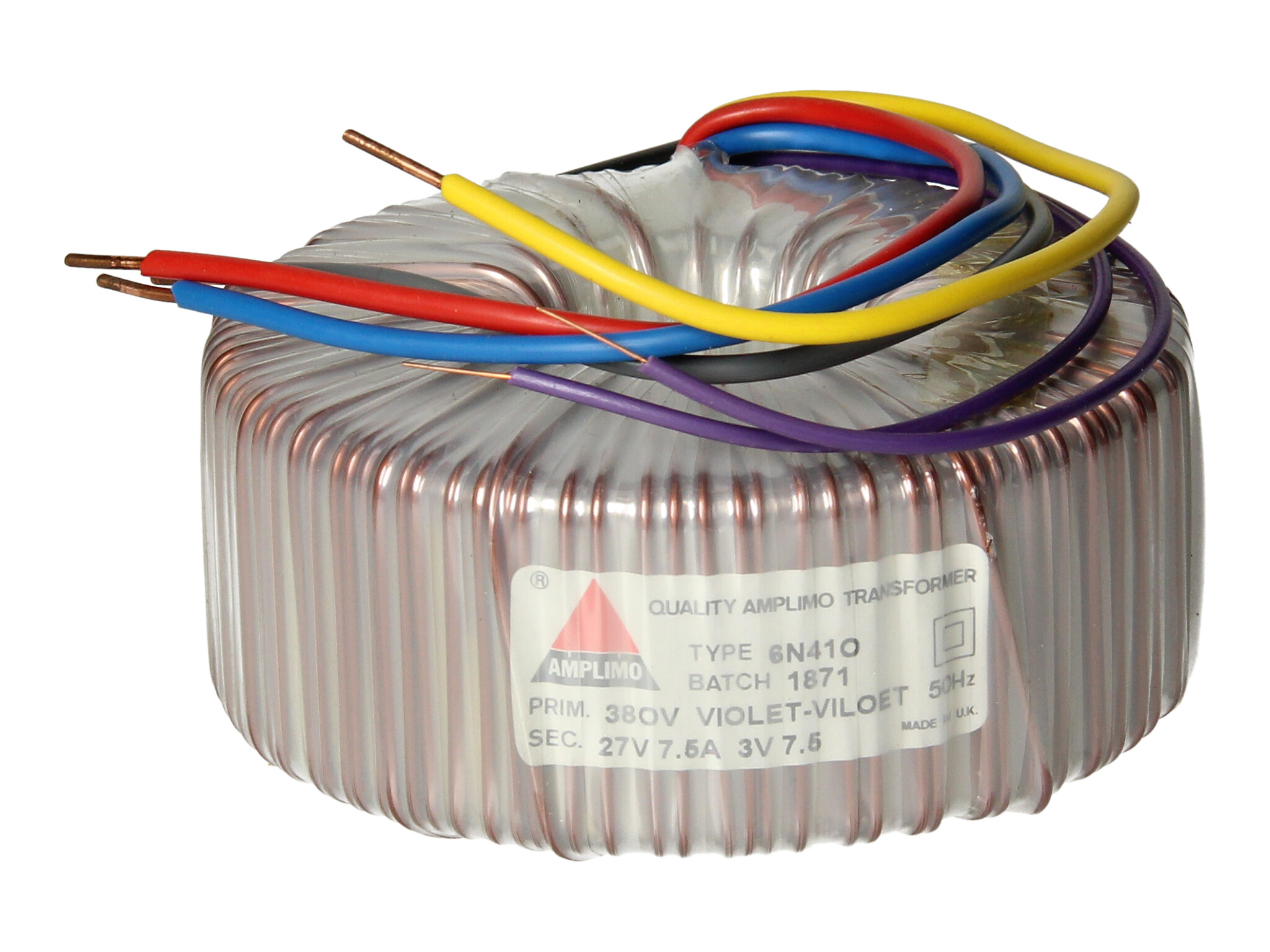 Amplimo 6N410 ringkerntrafo 380V naar 27V + 3V 225VA